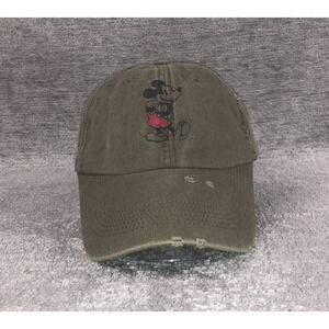 Disney Mickey Mouse Hat Strap Back Khaki Green Dad Cap Distressed